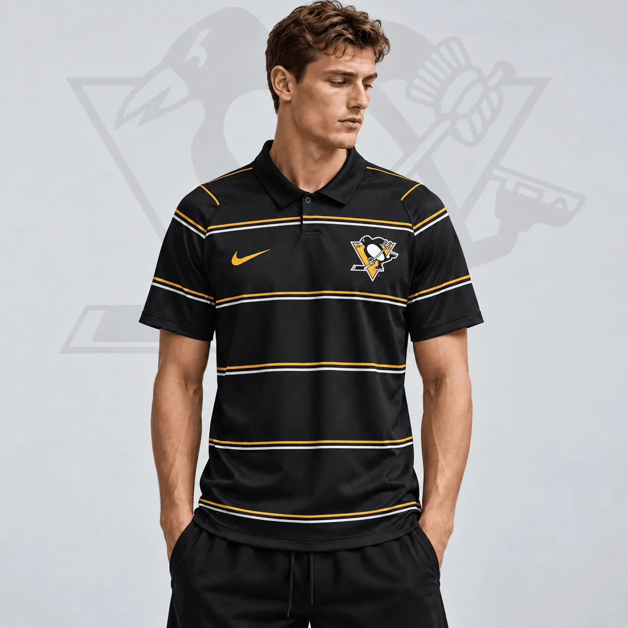 Pittsburgh Penguins | Premium NHL Classic Horizontal Stripe Performance Polo Shirt NDN