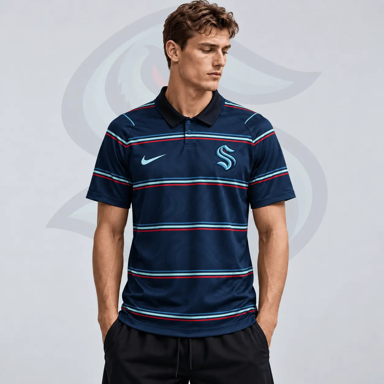 Seattle Kraken | Premium NHL Classic Horizontal Stripe Performance Polo Shirt NDN