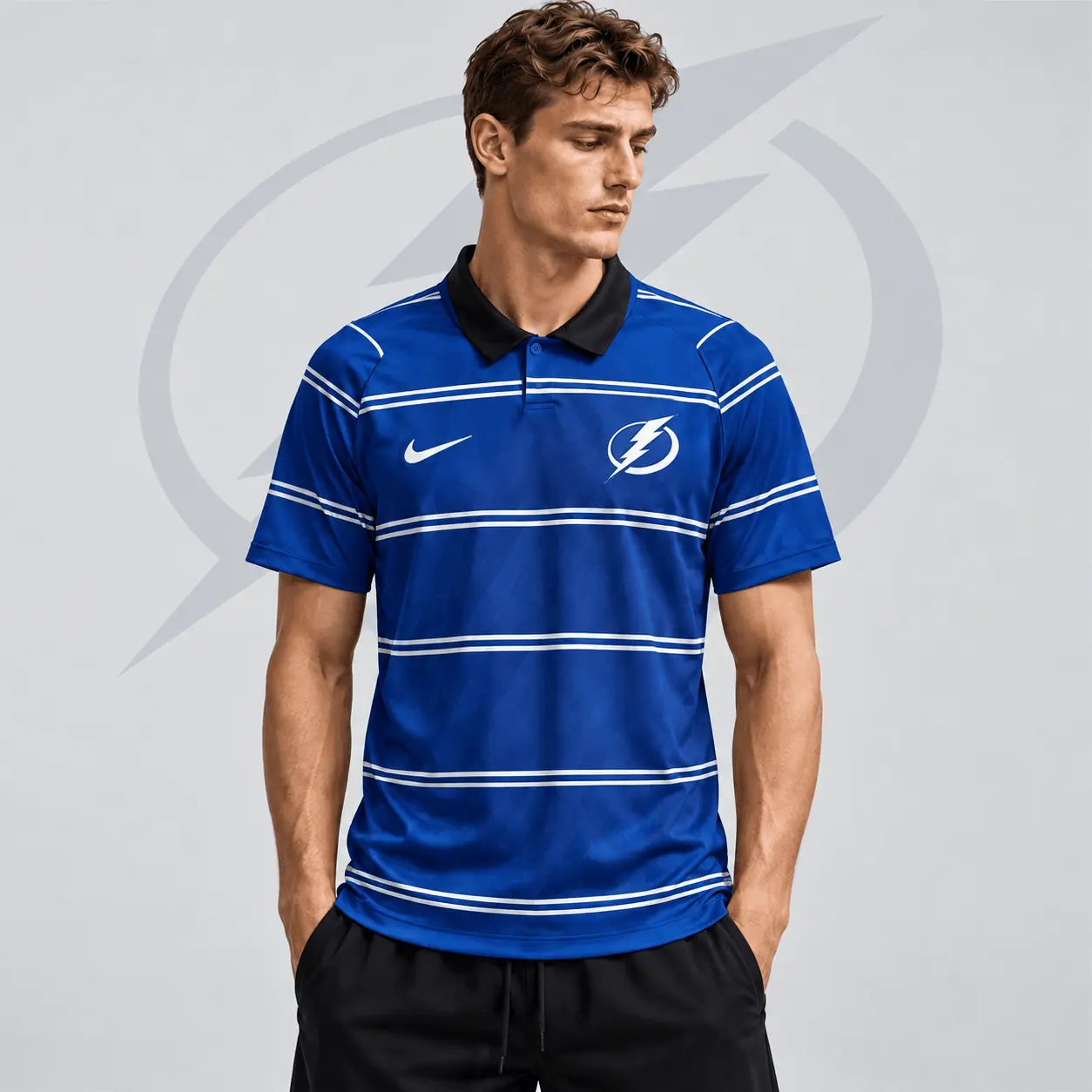 Tampa Bay Lightning | Premium NHL Classic Horizontal Stripe Performance Polo Shirt NDN