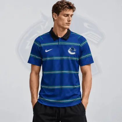 Vancouver Canucks | Premium NHL Classic Horizontal Stripe Performance Polo Shirt NDN
