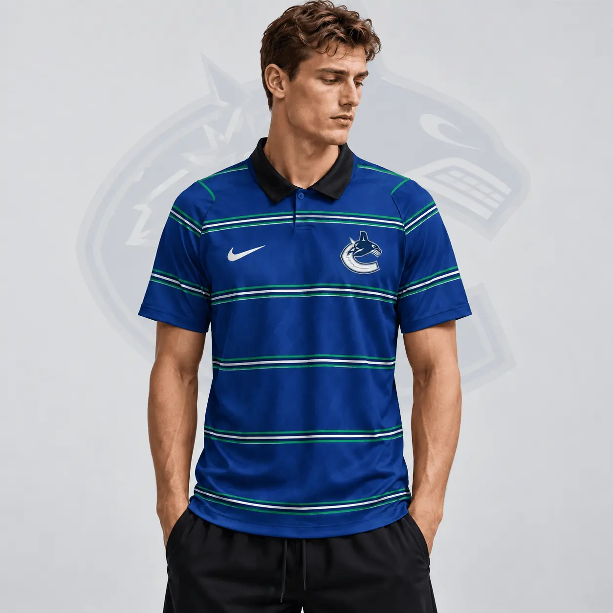 Vancouver Canucks | Premium NHL Classic Horizontal Stripe Performance Polo Shirt NDN