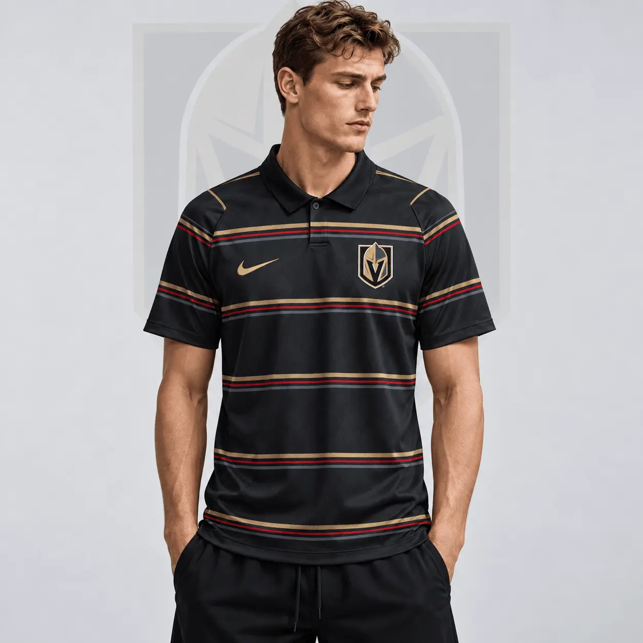 Vegas Golden Knights | Premium NHL Classic Horizontal Stripe Performance Polo Shirt NDN