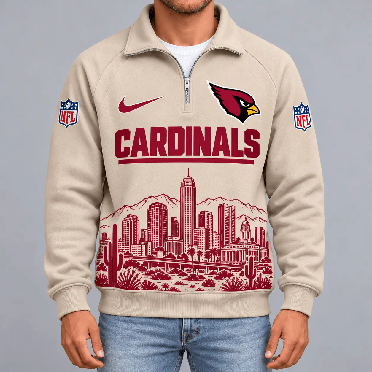 Arizona Cardinals | Premium NFL Cityscape Vintage Quarter-Zip Sweatshirt TD