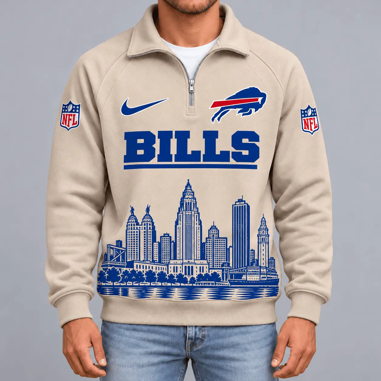 Buffalo Bills | Premium NFL Cityscape Vintage Quarter-Zip Sweatshirt TD