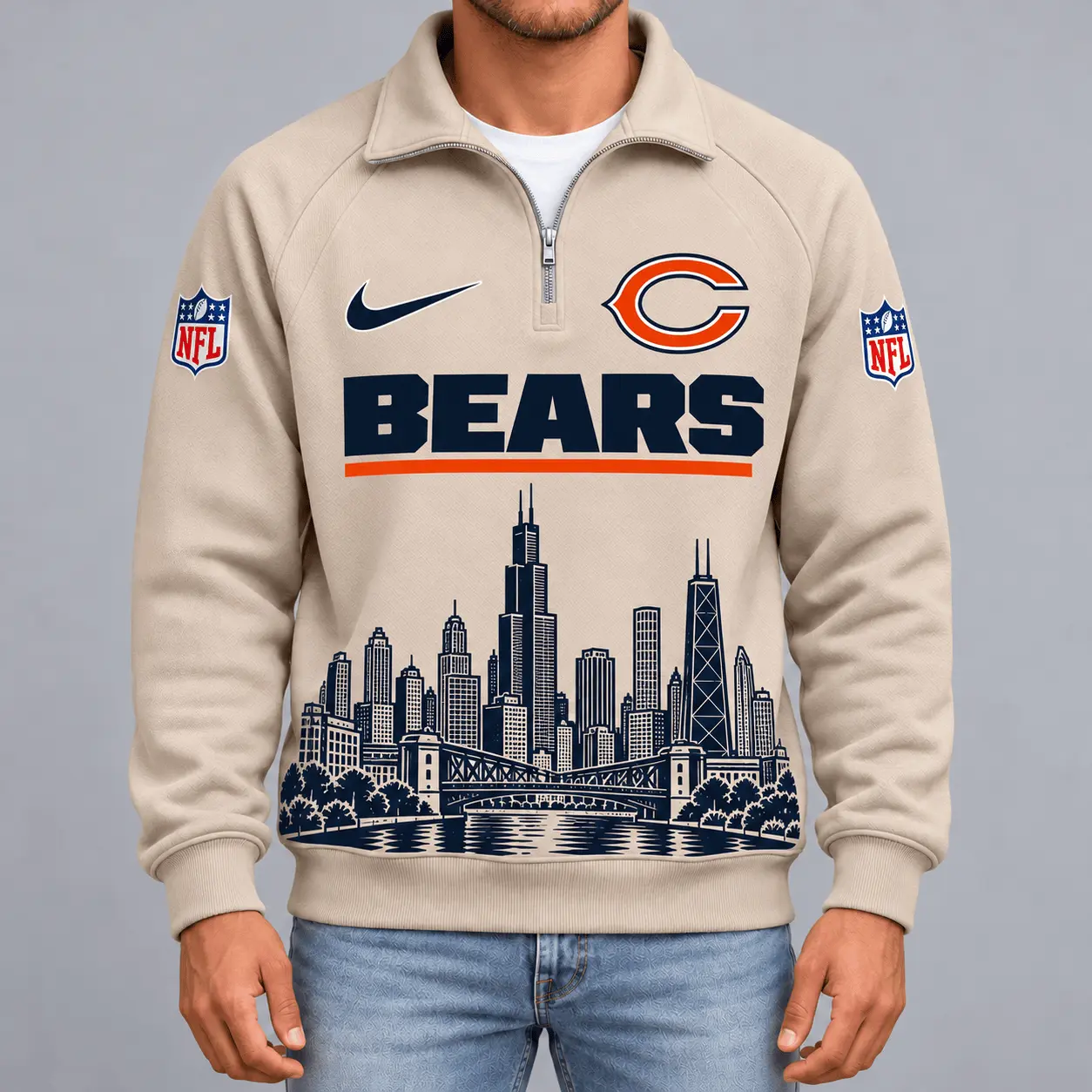 Chicago Bears | Premium NFL Cityscape Vintage Quarter-Zip Sweatshirt TD