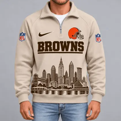 Cleveland Browns | Premium NFL Cityscape Vintage Quarter-Zip Sweatshirt TD