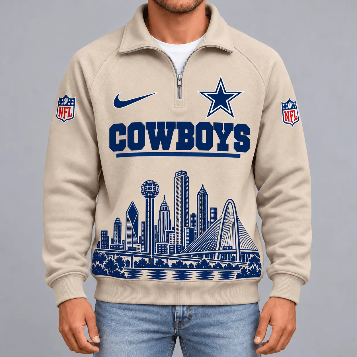 Dallas Cowboys | Premium NFL Cityscape Vintage Quarter-Zip Sweatshirt TD