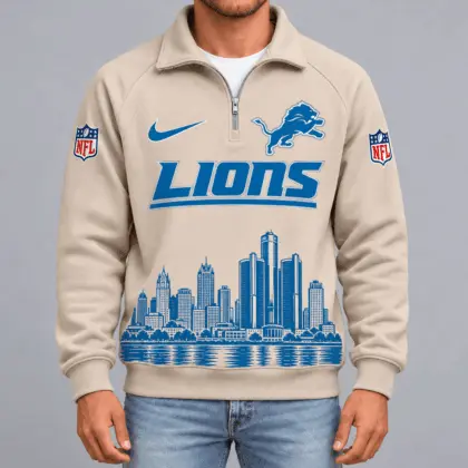 Detroit Lions | Premium NFL Cityscape Vintage Quarter-Zip Sweatshirt TD