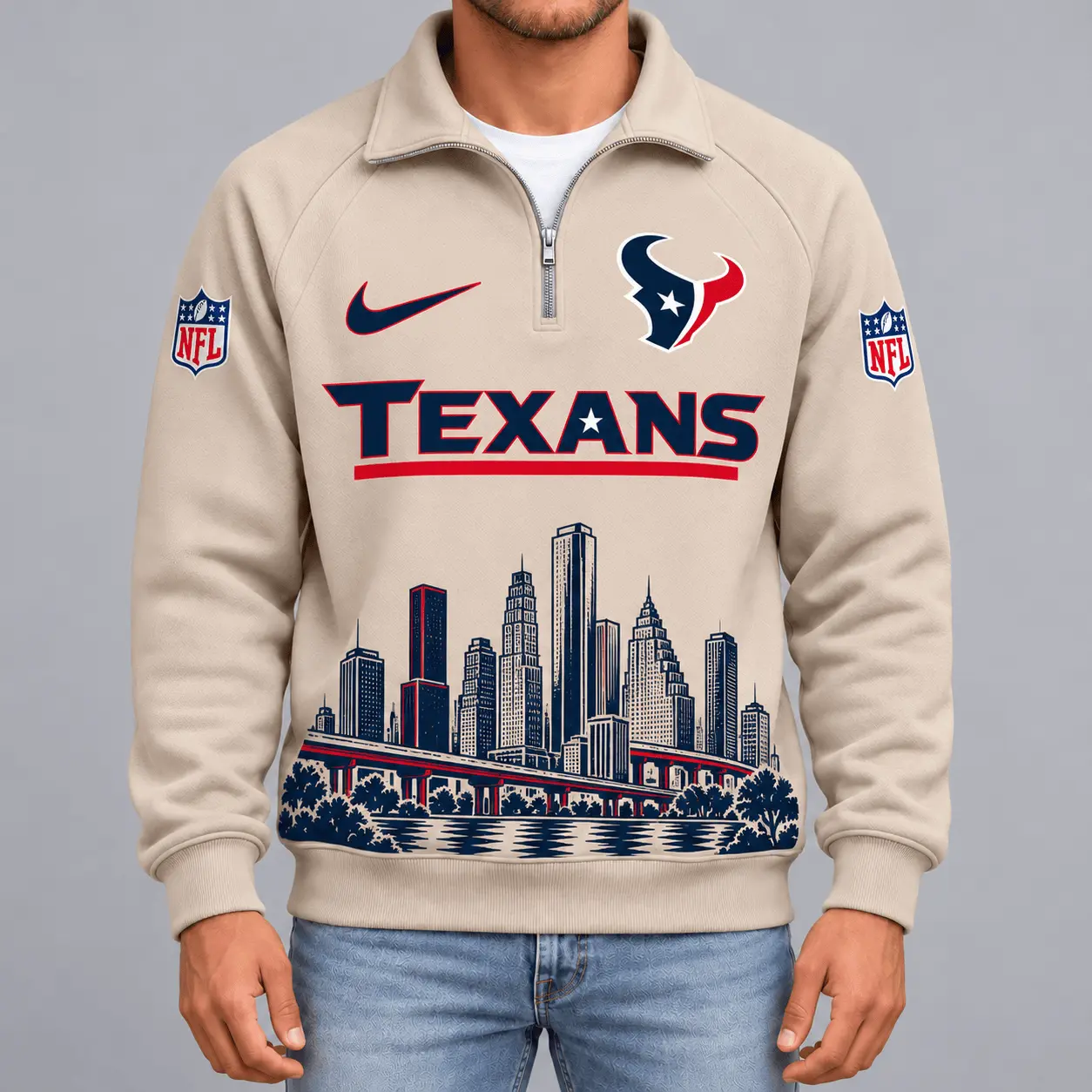 Houston Texans | Premium NFL Cityscape Vintage Quarter-Zip Sweatshirt TD
