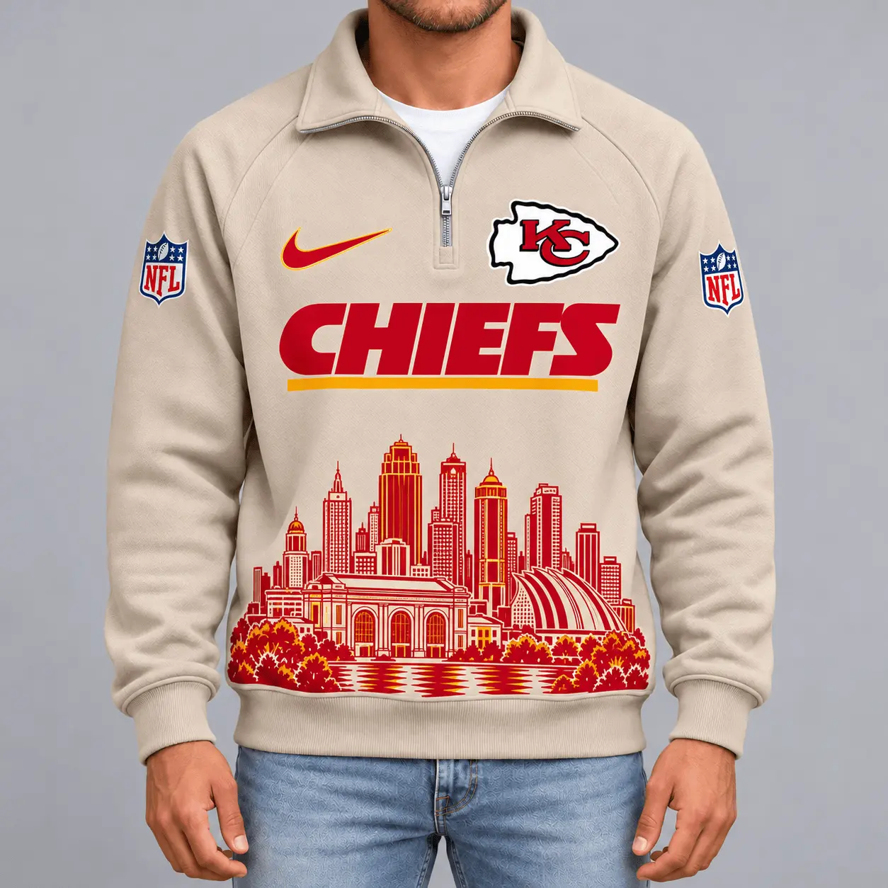 Kansas City Chiefs | Premium NFL Cityscape Vintage Quarter-Zip Sweatshirt TD