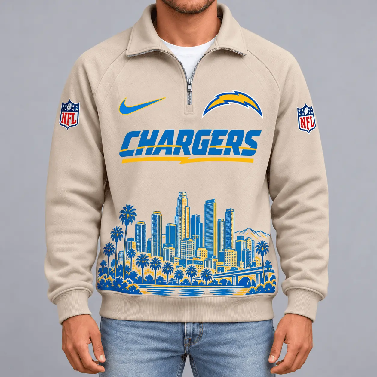 Los Angeles Chargers | Premium NFL Cityscape Vintage Quarter-Zip Sweatshirt TD