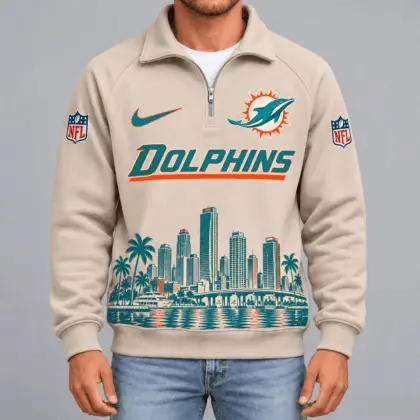 Miami Dolphins | Premium NFL Cityscape Vintage Quarter-Zip Sweatshirt TD