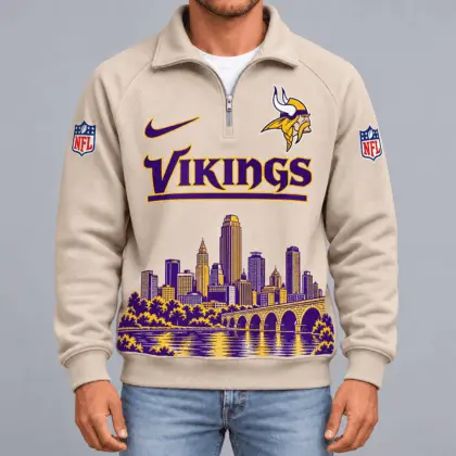 Minnesota Vikings | Premium NFL Cityscape Vintage Quarter-Zip Sweatshirt TD