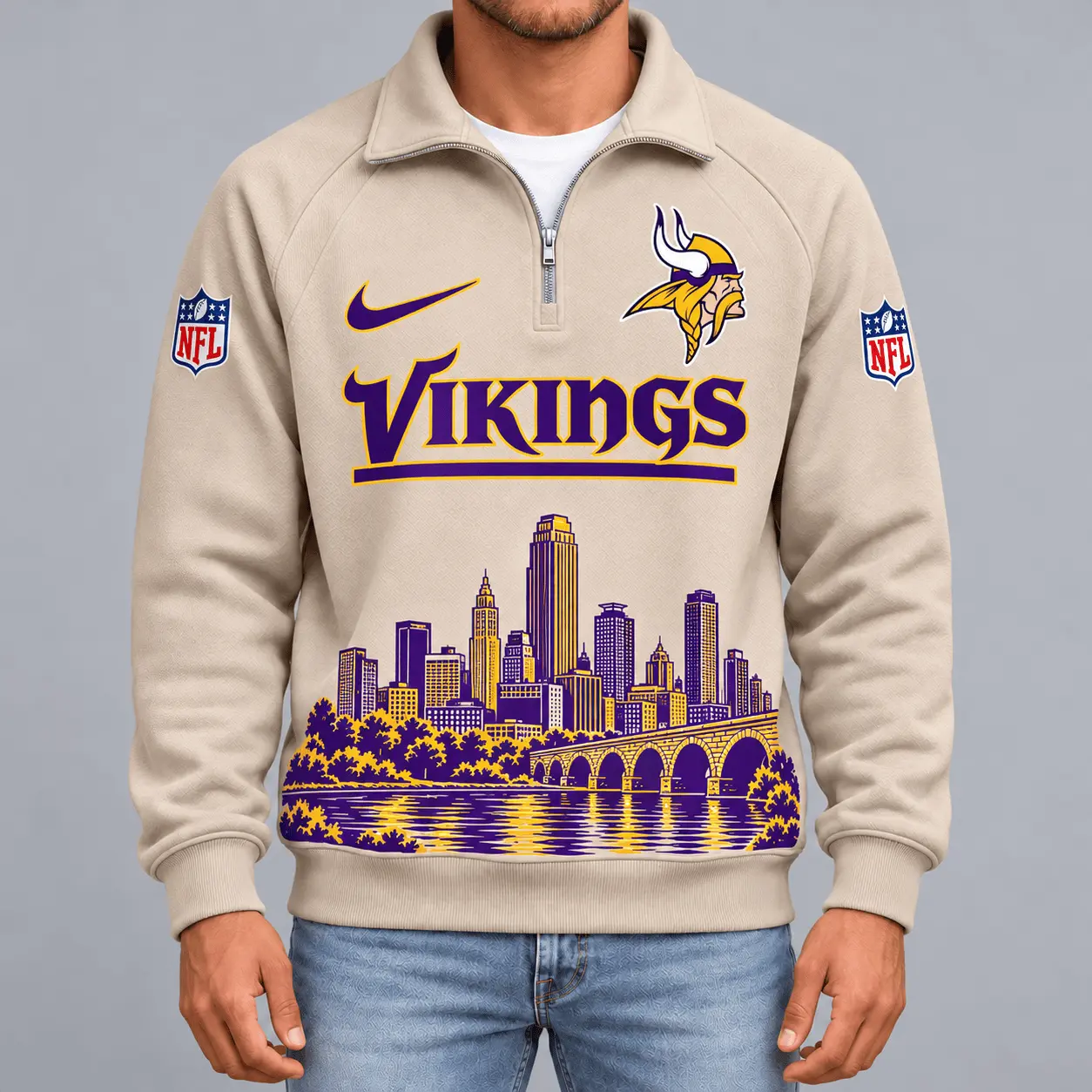 Minnesota Vikings | Premium NFL Cityscape Vintage Quarter-Zip Sweatshirt TD