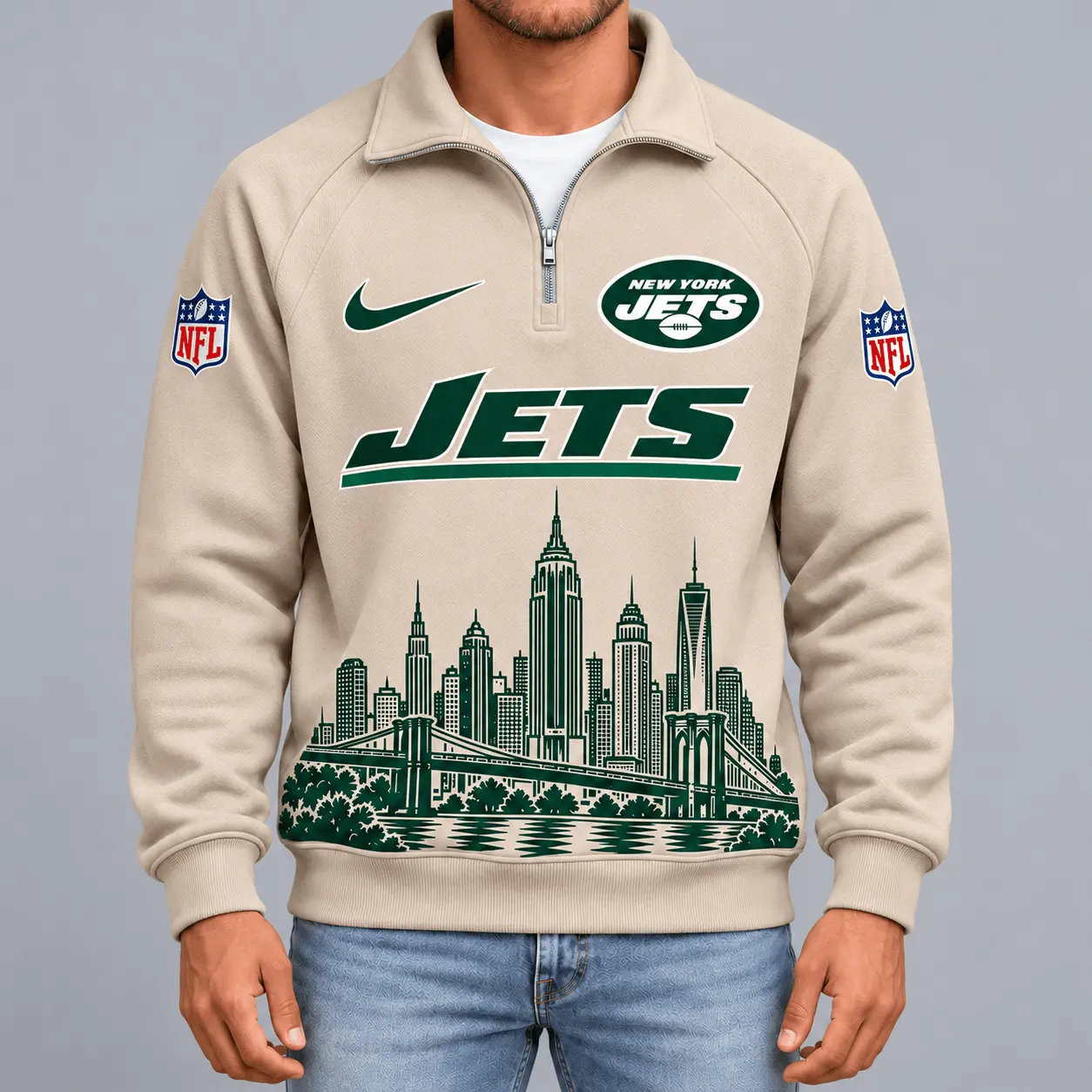 New York Jets | Premium NFL Cityscape Vintage Quarter-Zip Sweatshirt TD