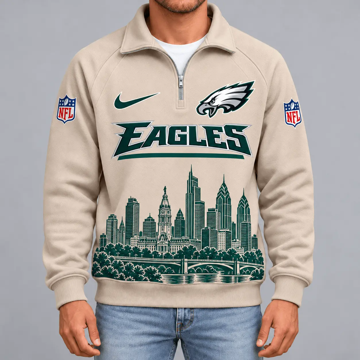 Philadelphia Eagles | Premium NFL Cityscape Vintage Quarter-Zip Sweatshirt TD