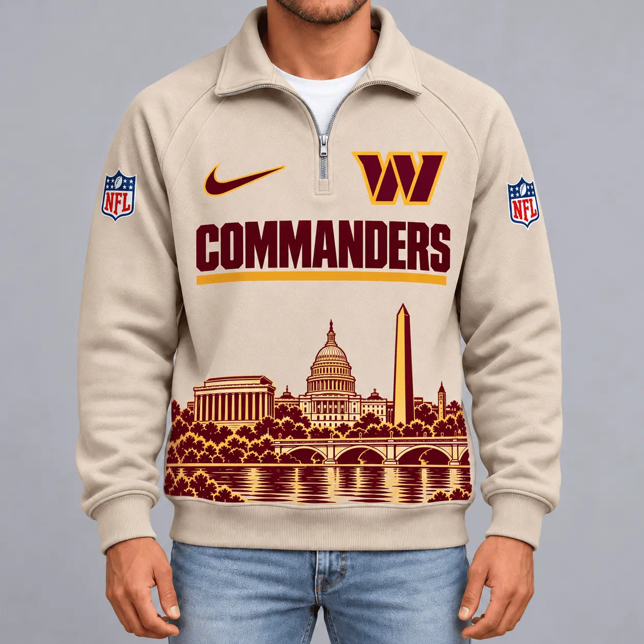 Washington Commanders | Premium NFL Cityscape Vintage Quarter-Zip Sweatshirt TD
