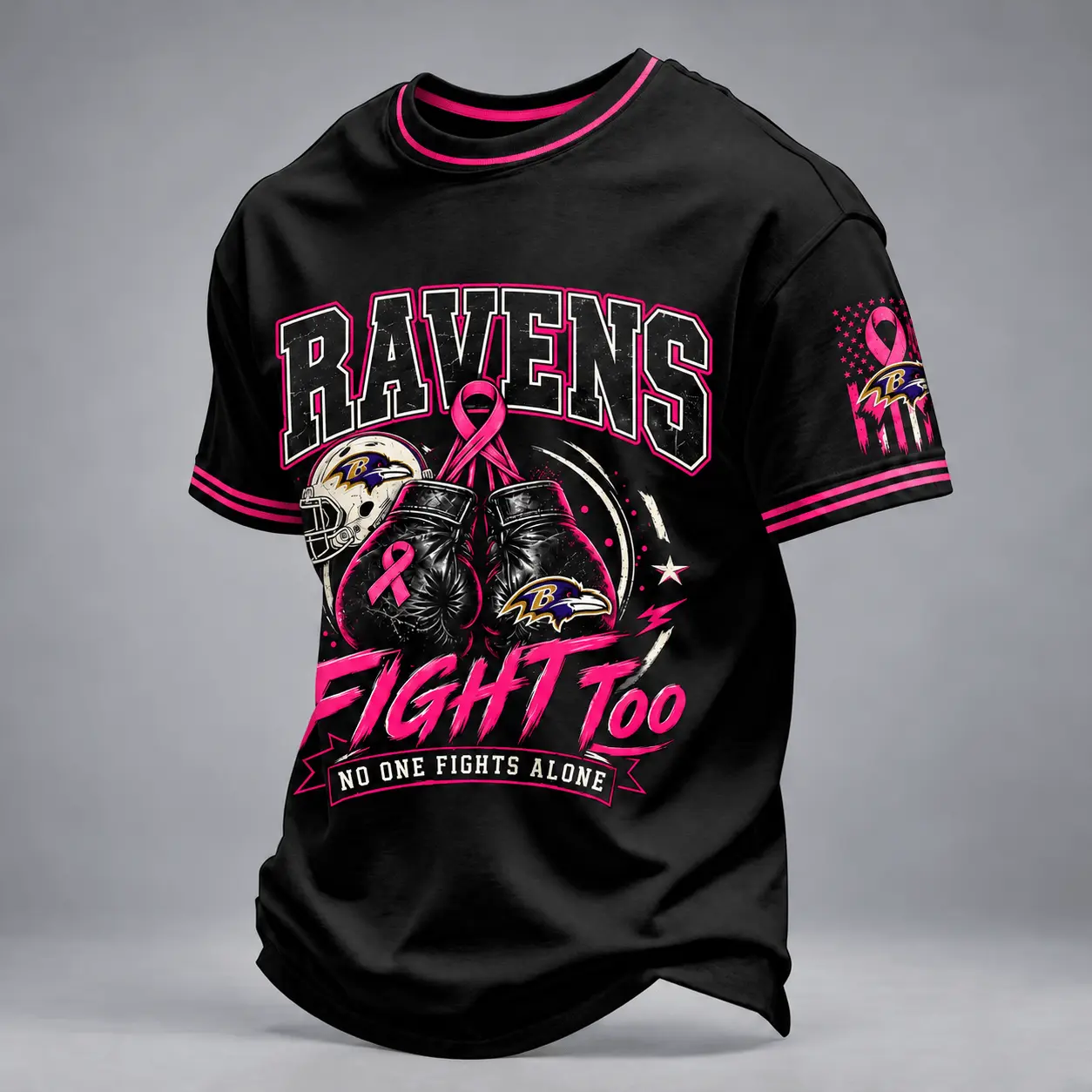 Baltimore Ravens | Premium NFL No One Fights Alone Breast Cancer Awareness T-Shirt TD