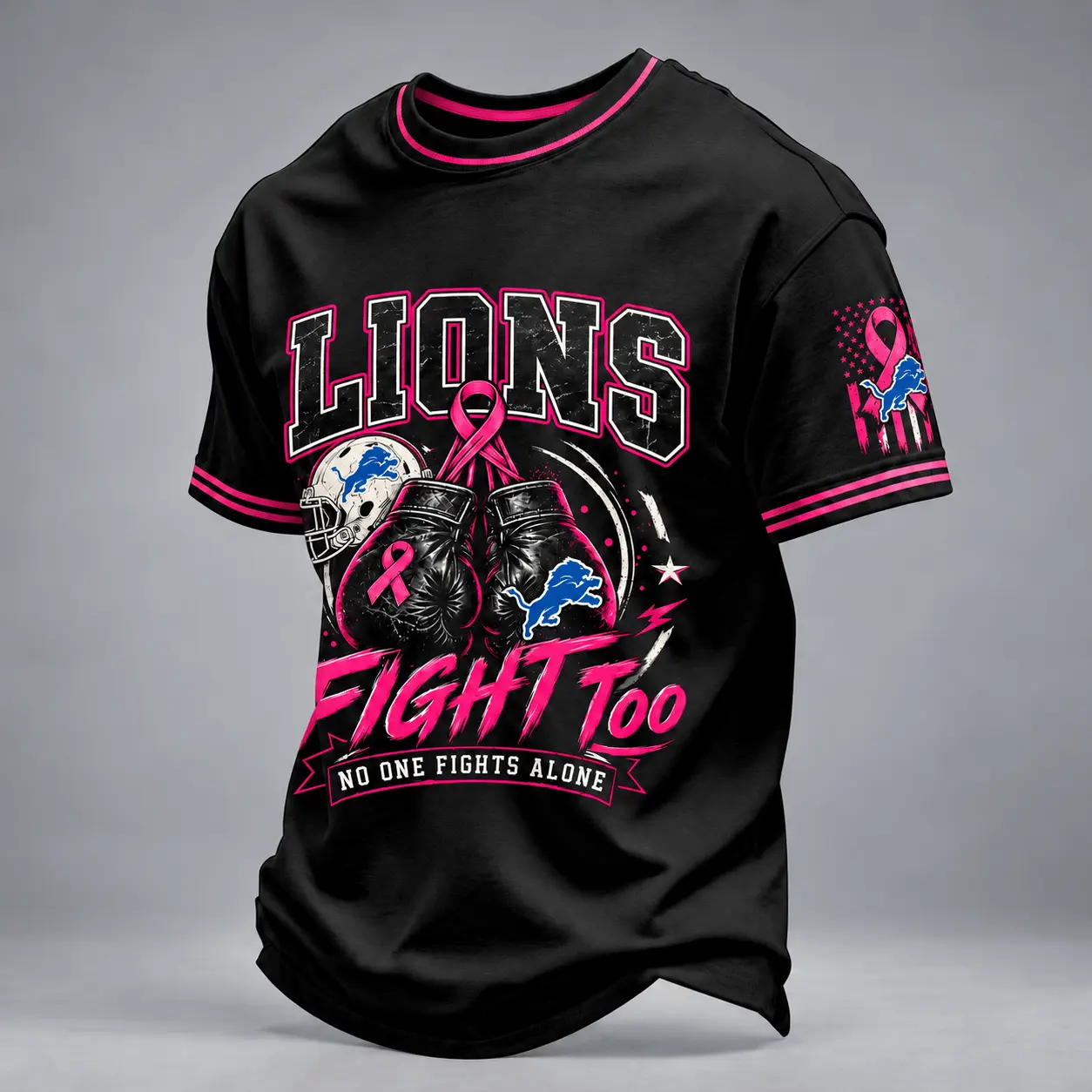 Detroit Lions | Premium NFL No One Fights Alone Breast Cancer Awareness T-Shirt TD
