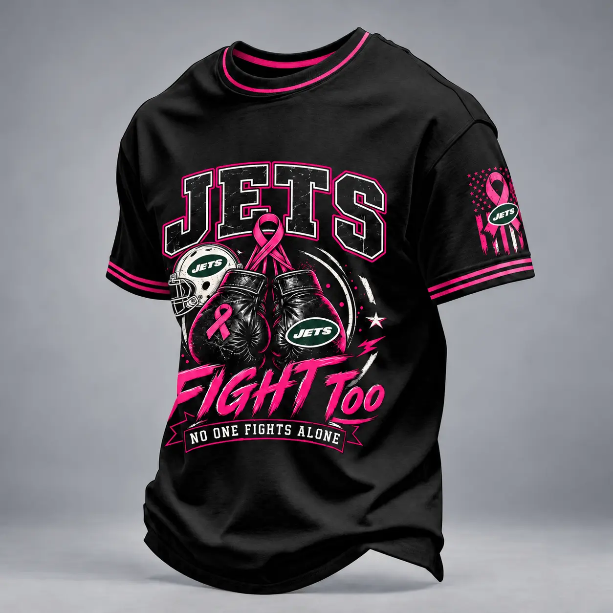 New York Jets | Premium NFL No One Fights Alone Breast Cancer Awareness T-Shirt TD