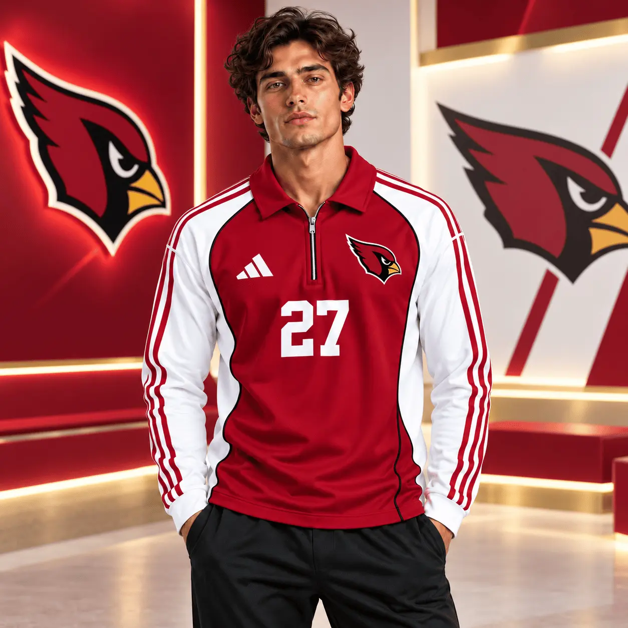 Arizona Cardinals | Premium NFL Vintage Football Zipper Long Sleeve Polo TD