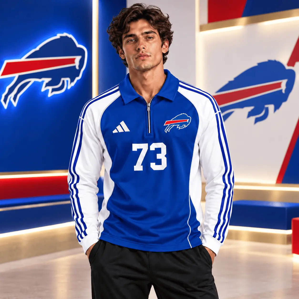 Buffalo Bills | Premium NFL Vintage Football Zipper Long Sleeve Polo TD
