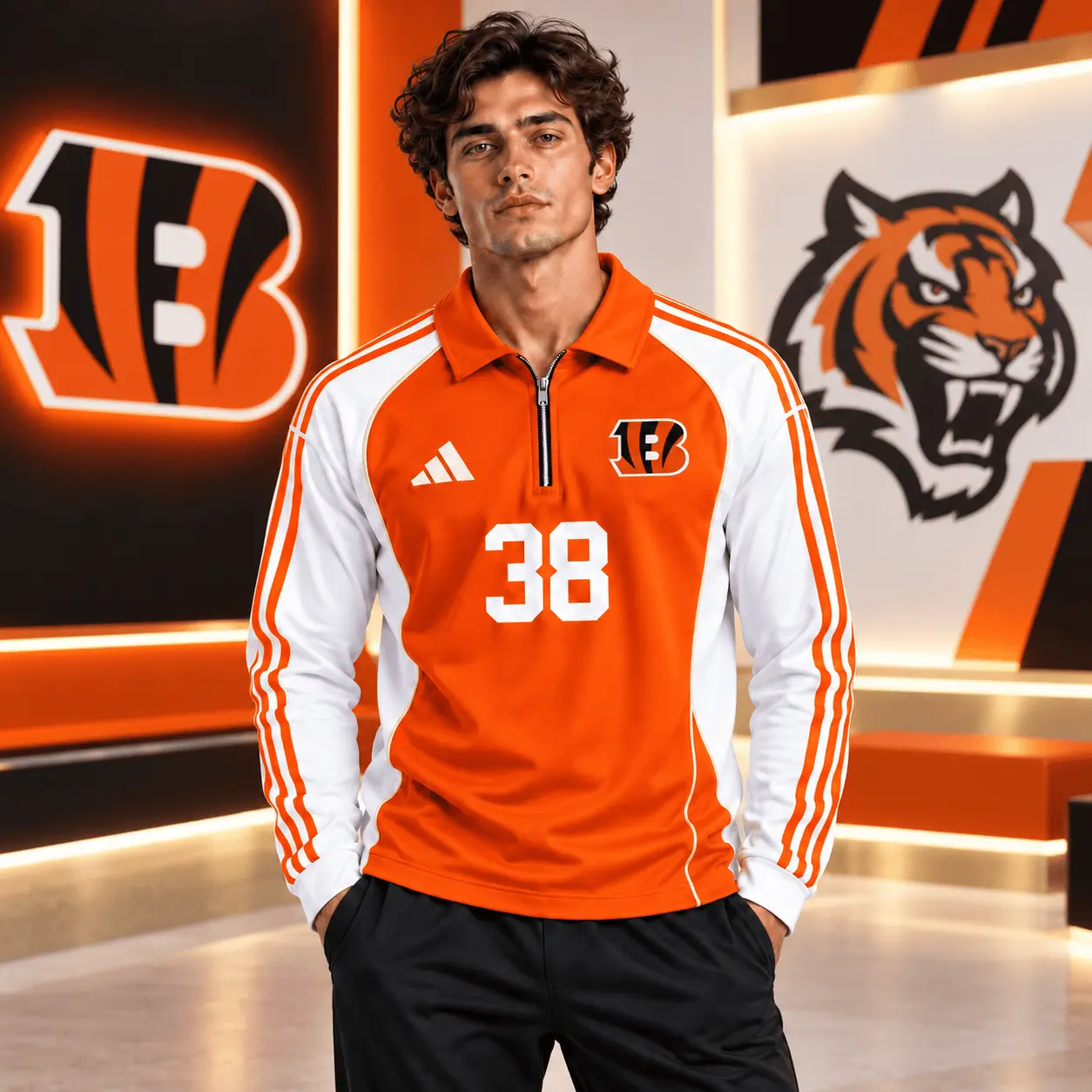 Cincinnati Bengals | Premium NFL Vintage Football Zipper Long Sleeve Polo TD