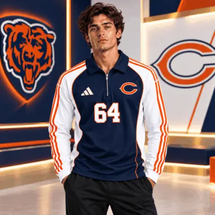 Chicago Bears | Premium NFL Vintage Football Zipper Long Sleeve Polo TD