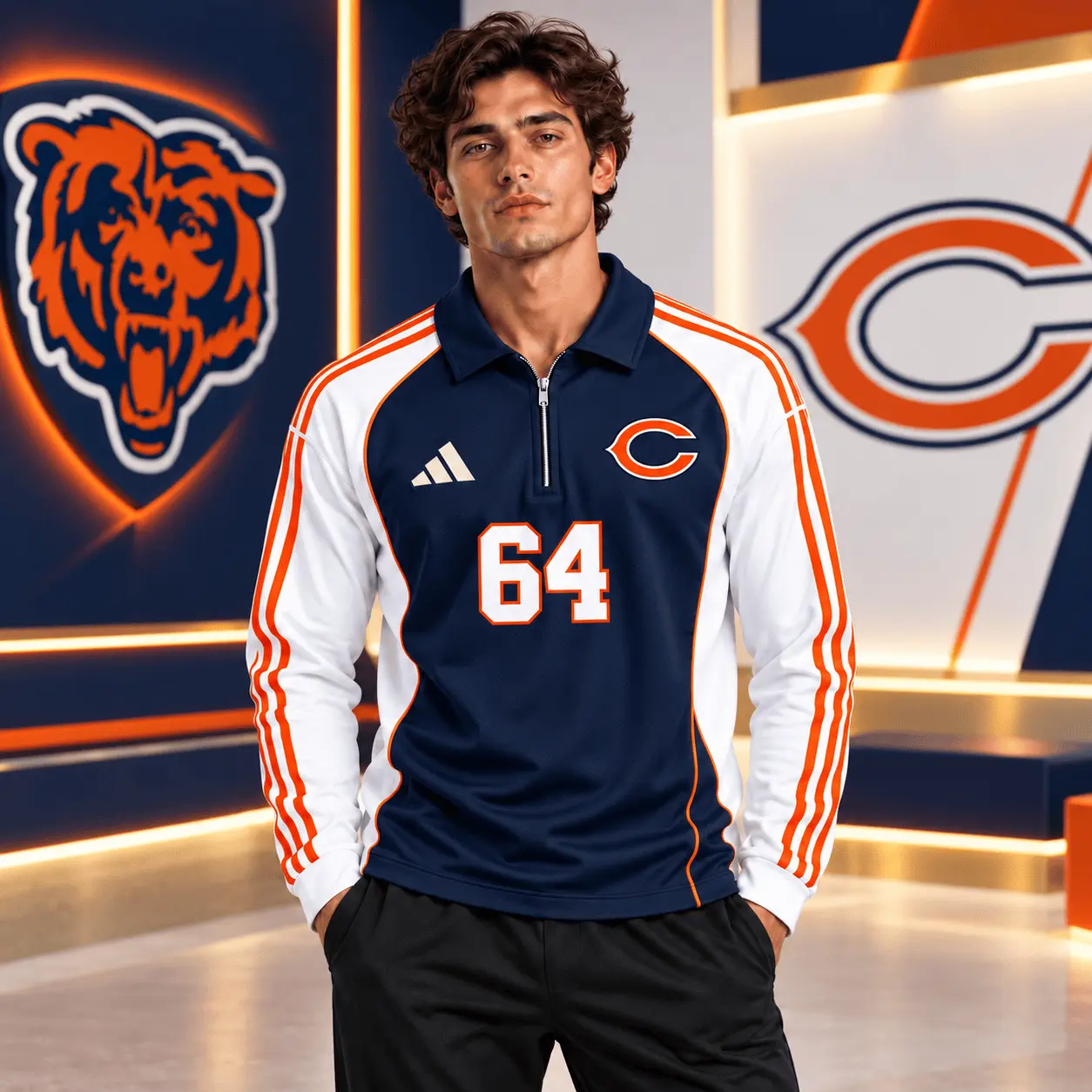 Chicago Bears | Premium NFL Vintage Football Zipper Long Sleeve Polo TD