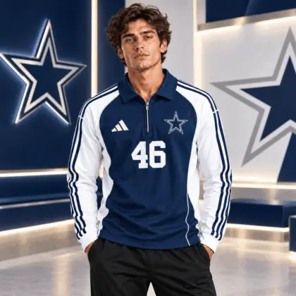 Dallas Cowboys | Premium NFL Vintage Football Zipper Long Sleeve Polo TD