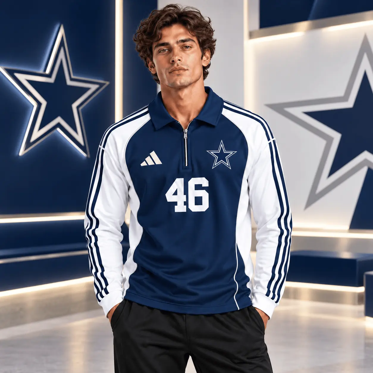 Dallas Cowboys | Premium NFL Vintage Football Zipper Long Sleeve Polo TD