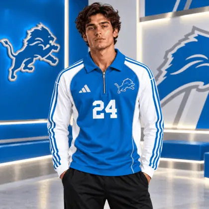Detroit Lions | Premium NFL Vintage Football Zipper Long Sleeve Polo TD