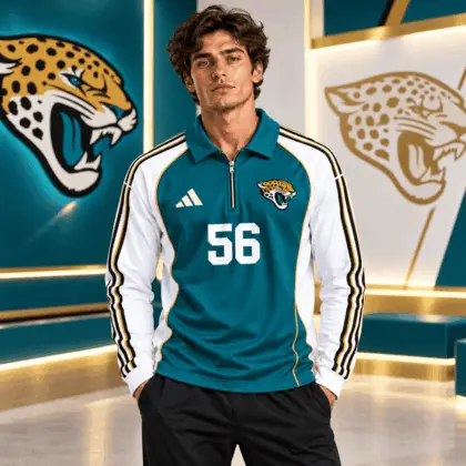 Jacksonville Jaguars | Premium NFL Vintage Football Zipper Long Sleeve Polo TD