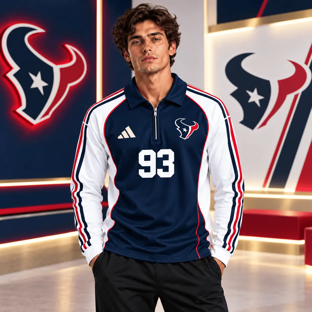 Houston Texans | Premium NFL Vintage Football Zipper Long Sleeve Polo TD