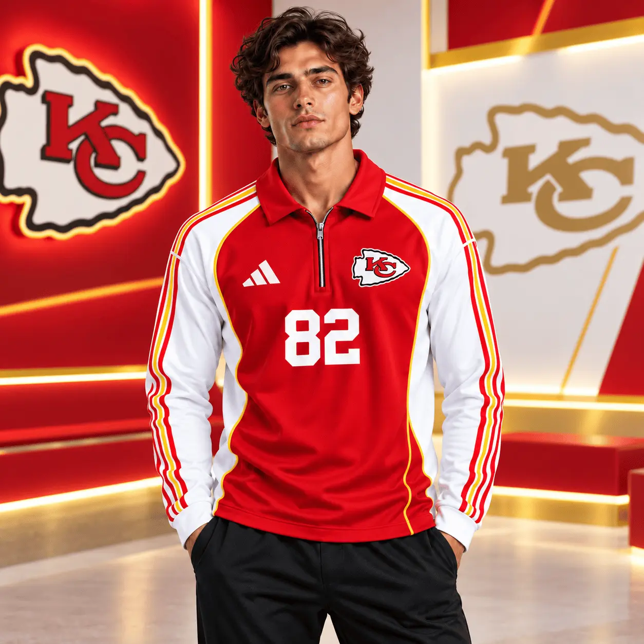 Kansas City Chiefs | Premium NFL Vintage Football Zipper Long Sleeve Polo TD