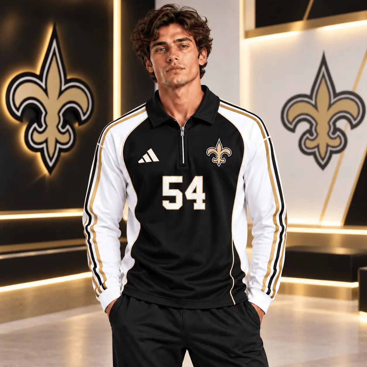 New Orleans Saints | Premium NFL Vintage Football Zipper Long Sleeve Polo TD