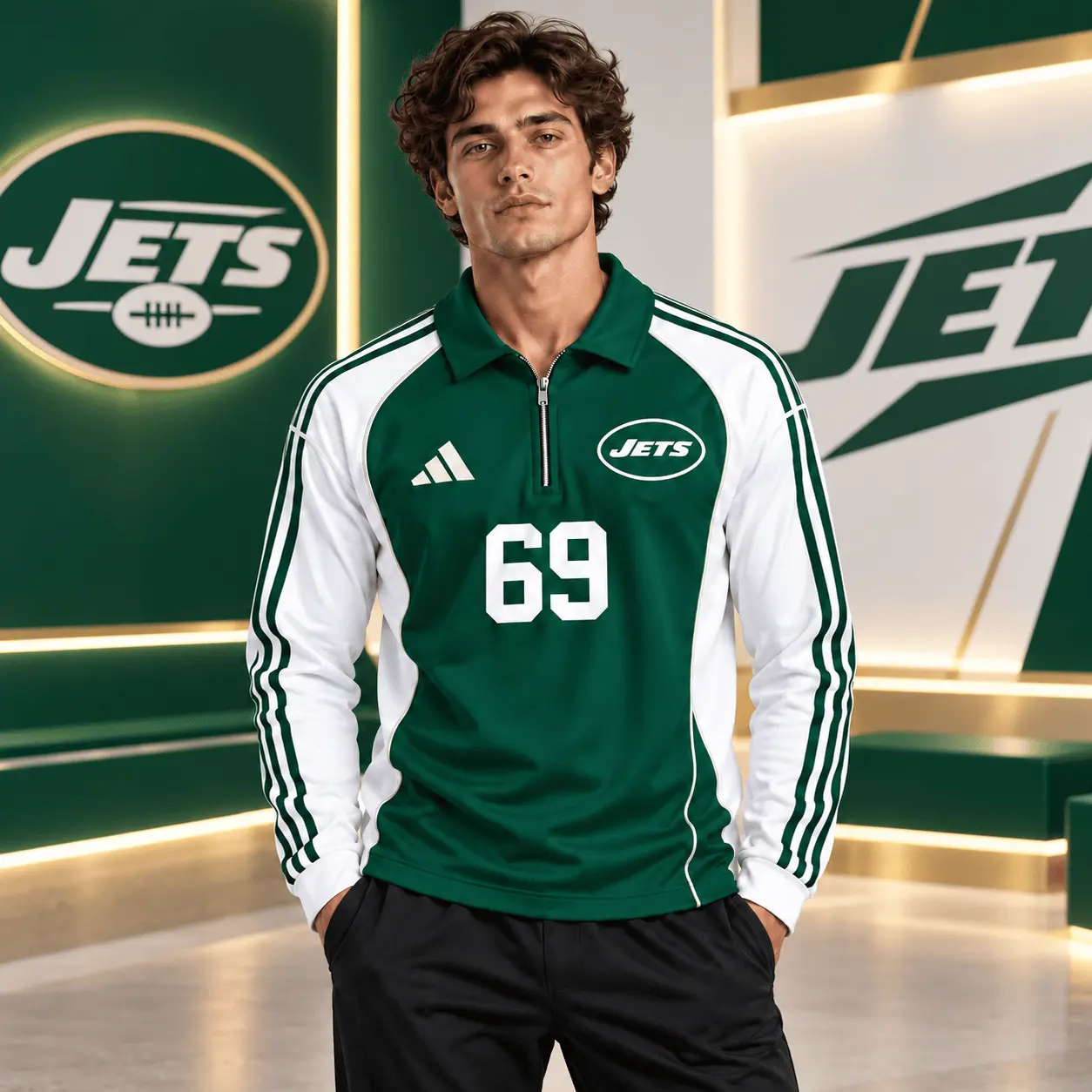 New York Jets | Premium NFL Vintage Football Zipper Long Sleeve Polo TD