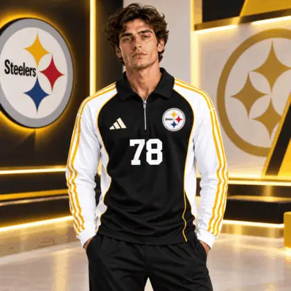 Pittsburgh Steelers | Premium NFL Vintage Football Zipper Long Sleeve Polo TD