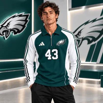 Philadelphia Eagles | Premium NFL Vintage Football Zipper Long Sleeve Polo TD