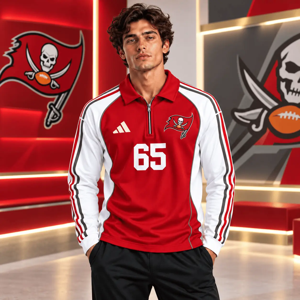Tampa Bay Buccaneers | Premium NFL Vintage Football Zipper Long Sleeve Polo TD