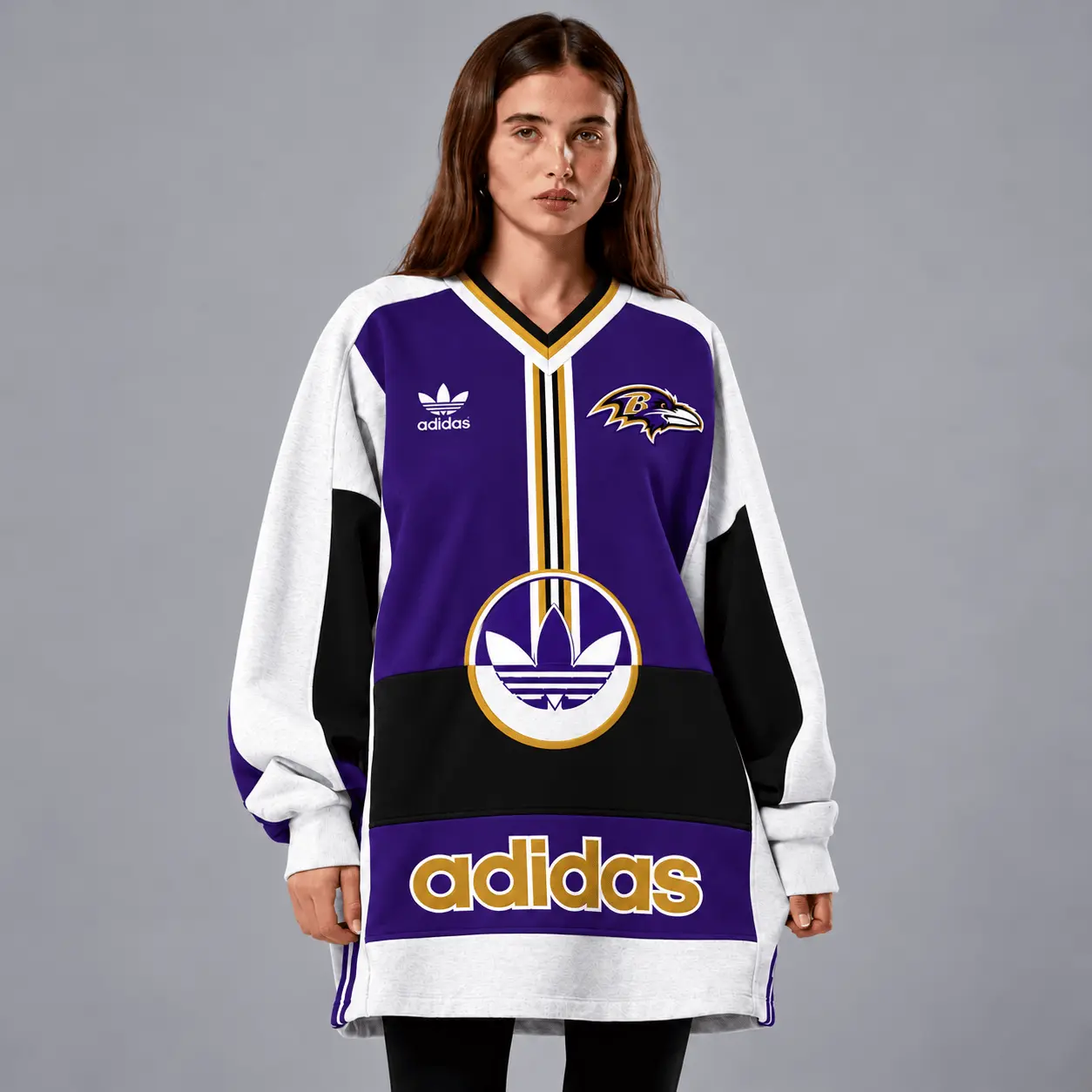 Baltimore Ravens | Premium NFL Vintage Varsity Oversized V-Neck Sweatshirt TD