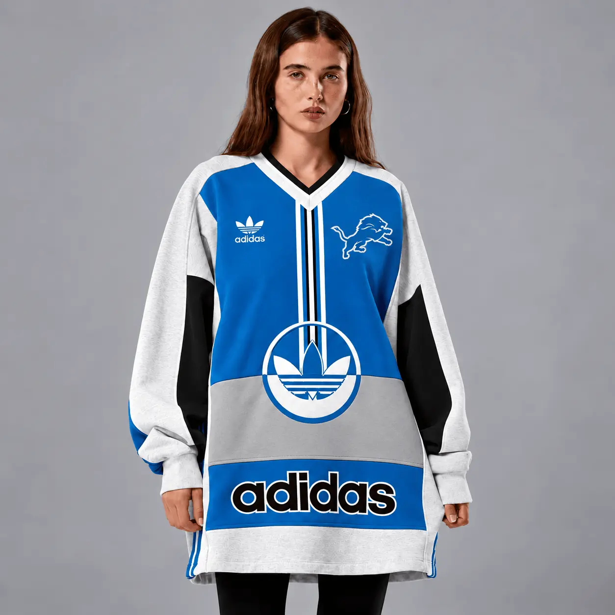 Detroit Lions | Premium NFL Vintage Varsity Oversized V-Neck Sweatshirt TD