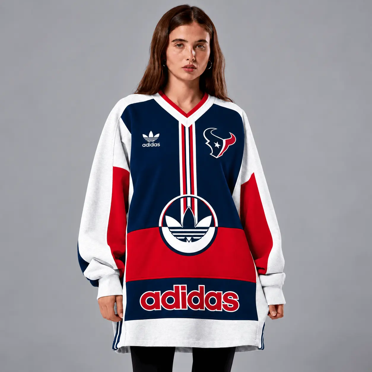 Houston Texans | Premium NFL Vintage Varsity Oversized V-Neck Sweatshirt TD