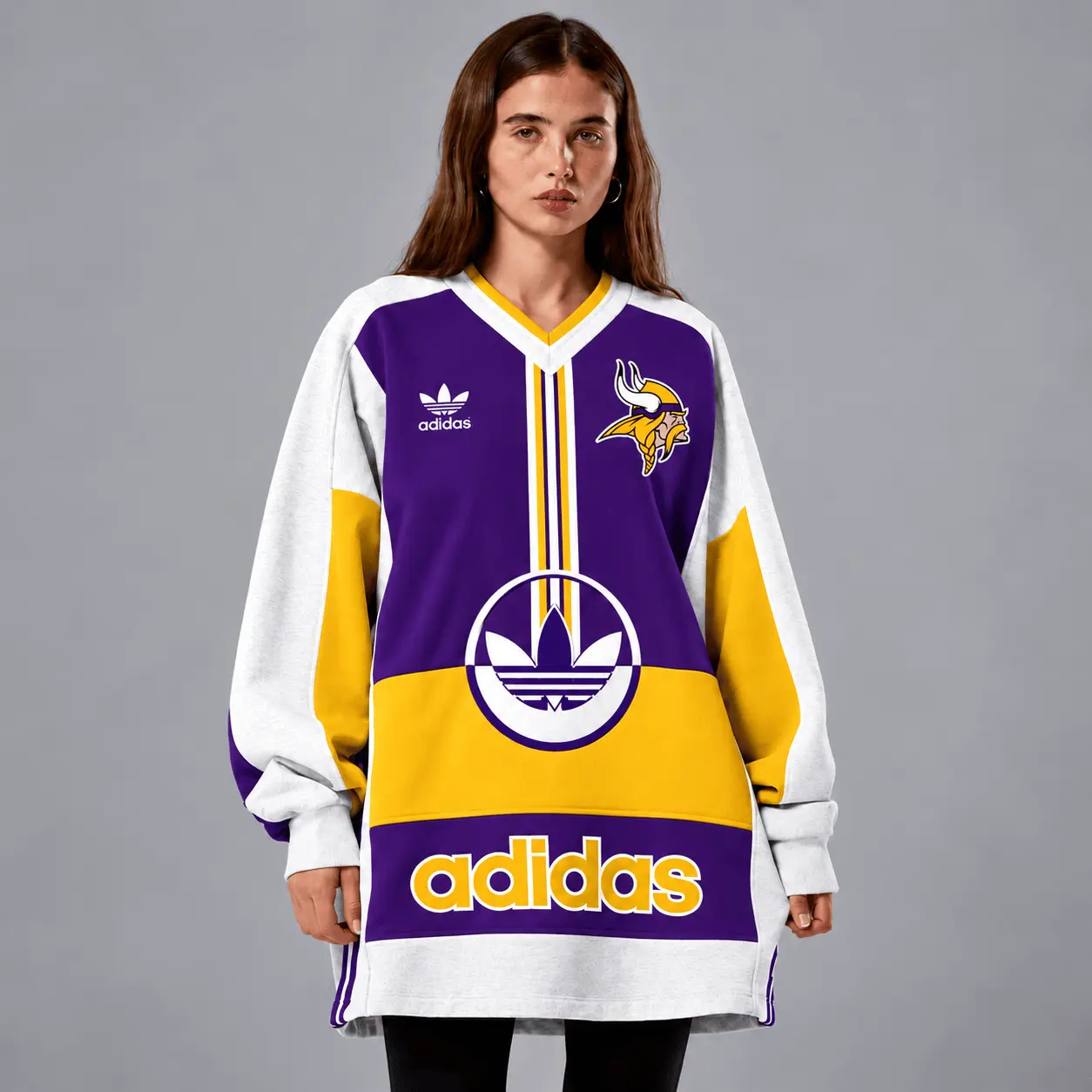 Minnesota Vikings | Premium NFL Vintage Varsity Oversized V-Neck Sweatshirt TD