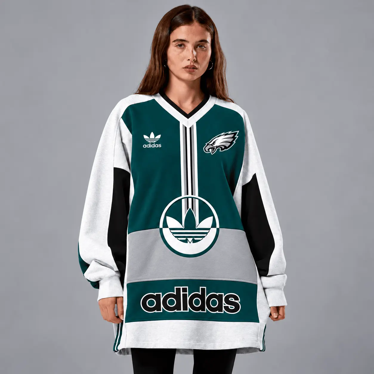 Philadelphia Eagles | Premium NFL Vintage Varsity Oversized V-Neck Sweatshirt TD
