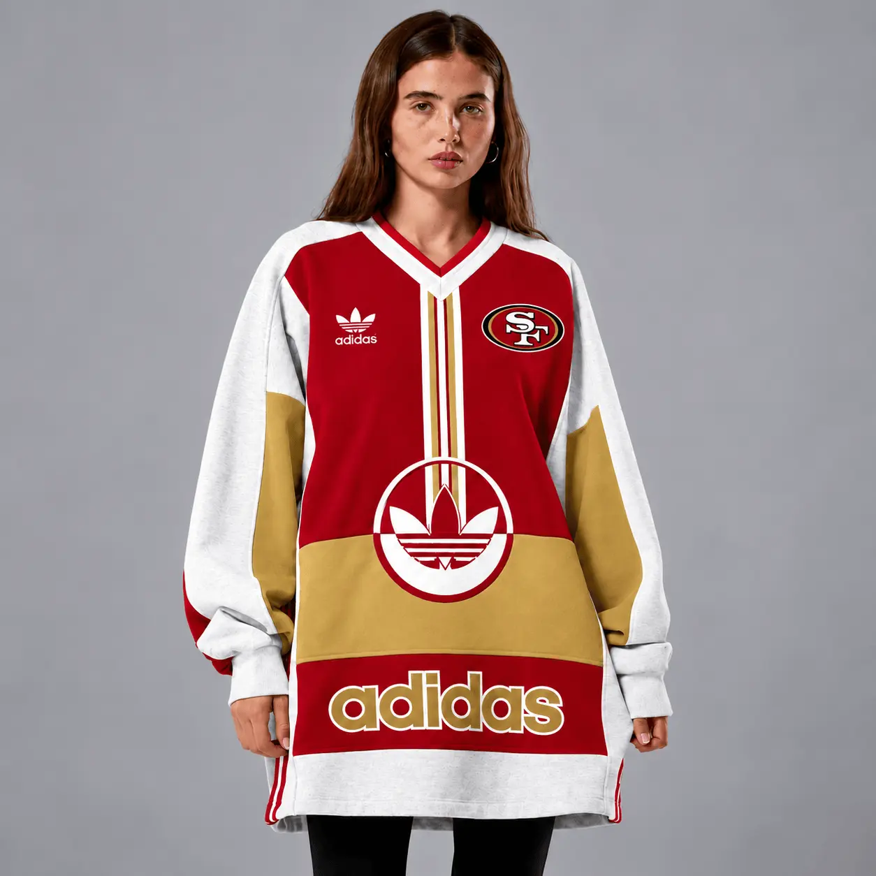 San Francisco 49ers | Premium NFL Vintage Varsity Oversized V-Neck Sweatshirt TD
