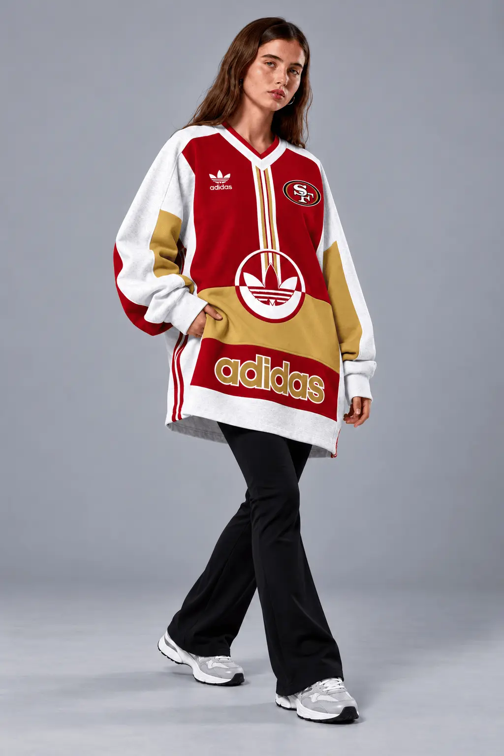 San Francisco 49ers | Premium NFL Vintage Varsity Oversized V-Neck Sweatshirt TD - Image 2