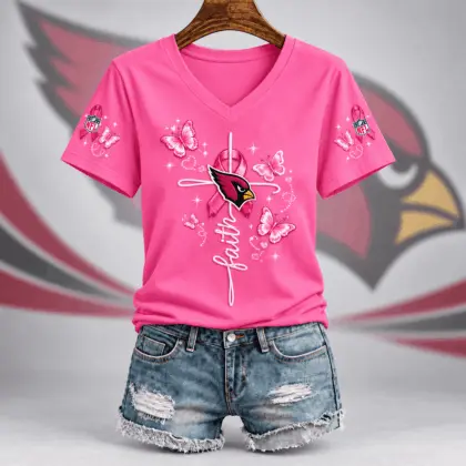 Arizona Cardinals | Premium NFL Faith Hope Love Breast Cancer V-Neck Shirt TD