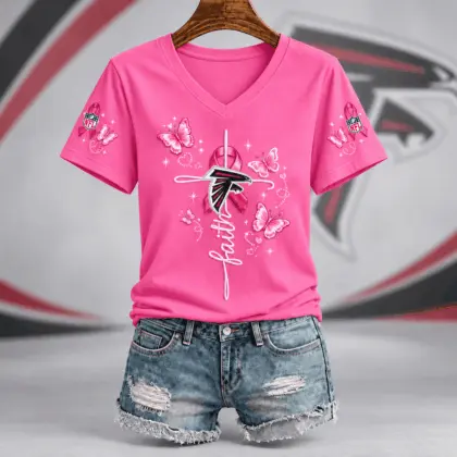 Atlanta Falcons | Premium NFL Faith Hope Love Breast Cancer V-Neck Shirt TD