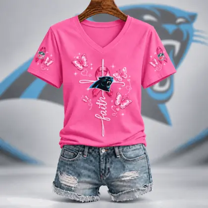 Carolina Panthers | Premium NFL Faith Hope Love Breast Cancer V-Neck Shirt TD